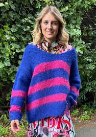 Miss Goodlife Brushed Stripes Knit Blue Pink