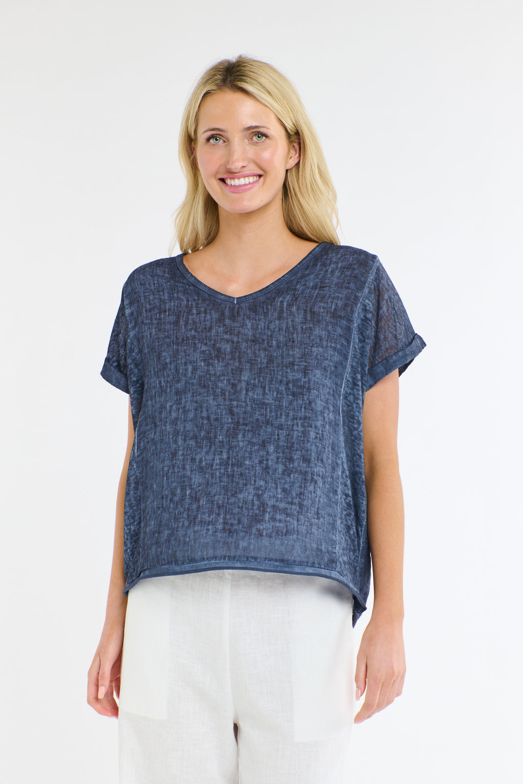 Love Italy Calypso Linen Top Denim Blue