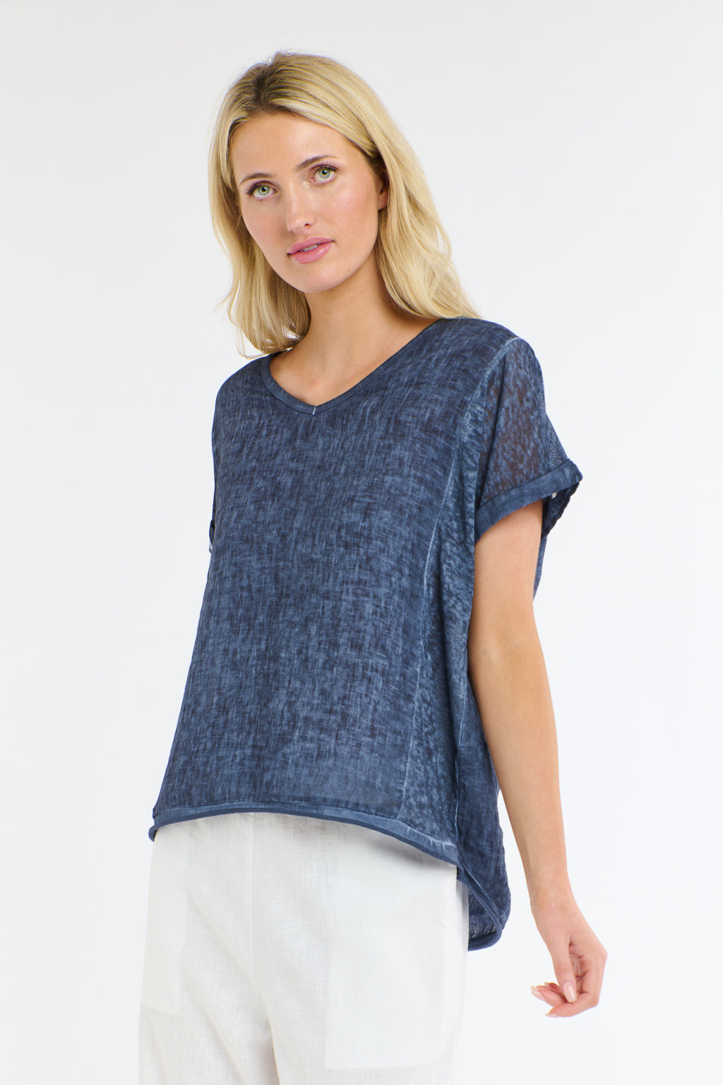 Love Italy Calypso Linen Top Denim Blue