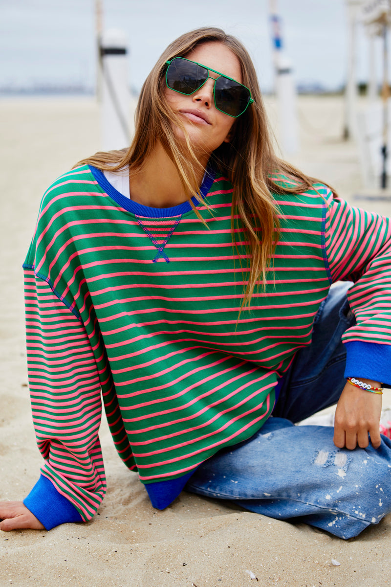 Hammill and Co Stripe Sweat Green Pink