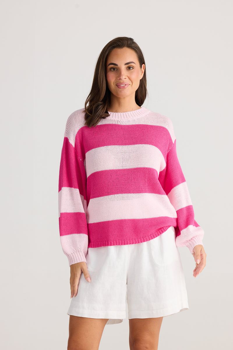 Holiday Driftwood Knit Pink Stripe