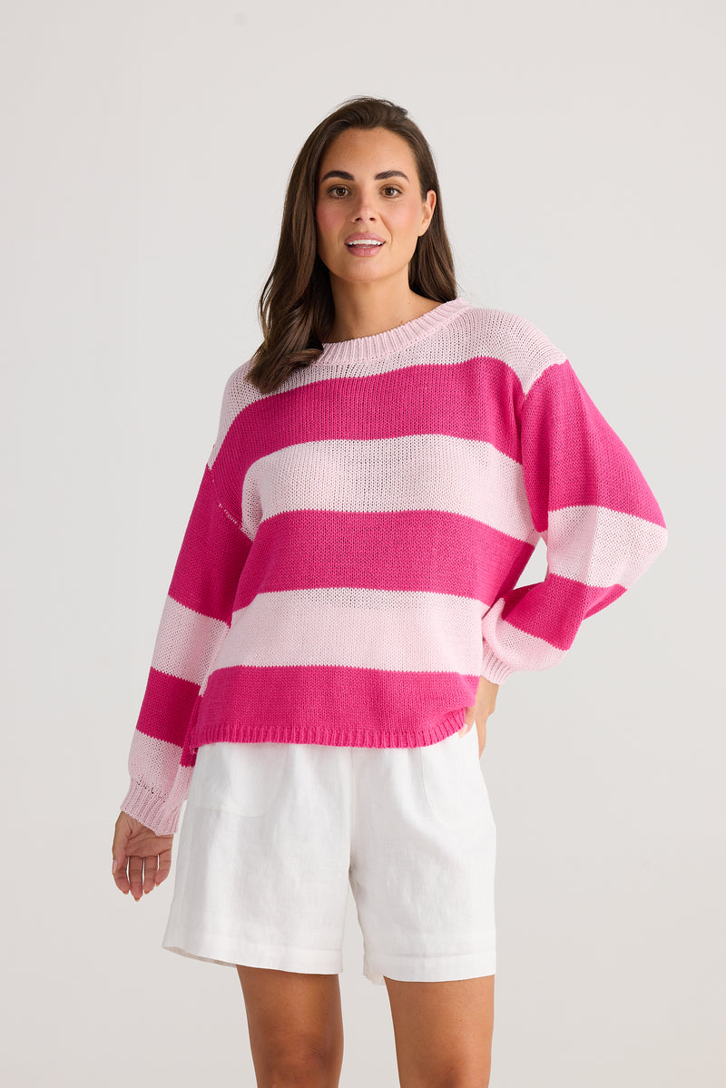 Holiday Driftwood Knit Pink Stripe