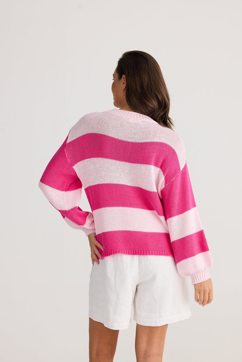 Holiday Driftwood Knit Pink Stripe