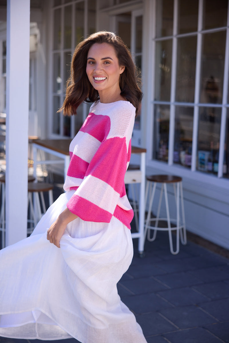 Holiday Driftwood Knit Pink Stripe