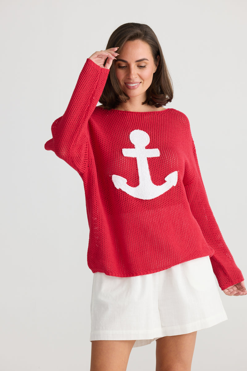 Holiday Anchor Knit Red