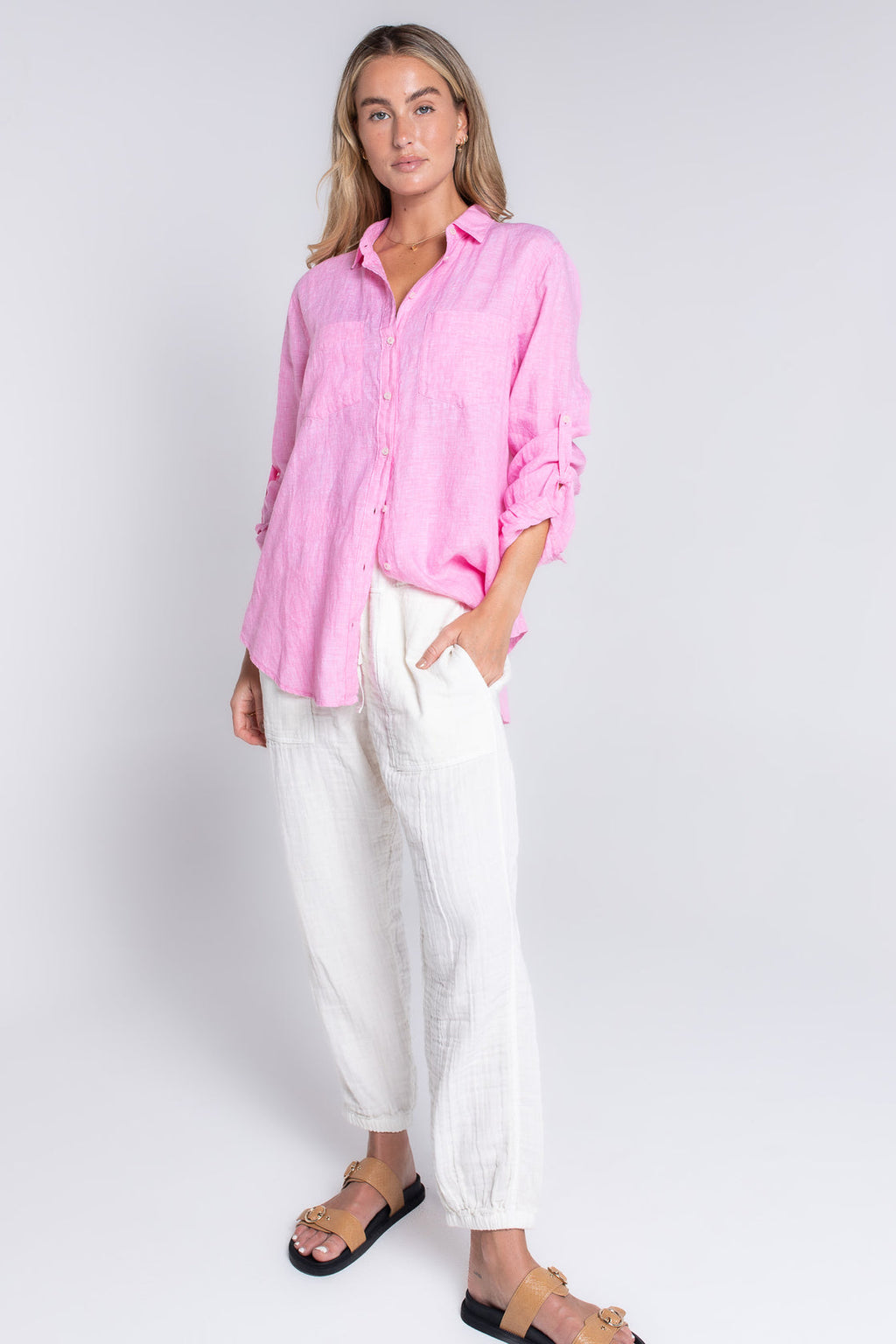 Hut Clothing Boyfriend Linen Shirt Petal Pink Chambray