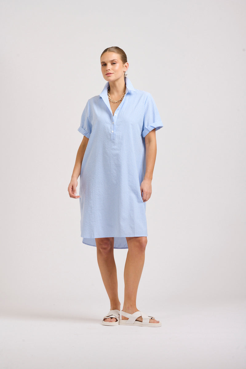 Shirty Katie Popover Dress Mid Blue Stripe