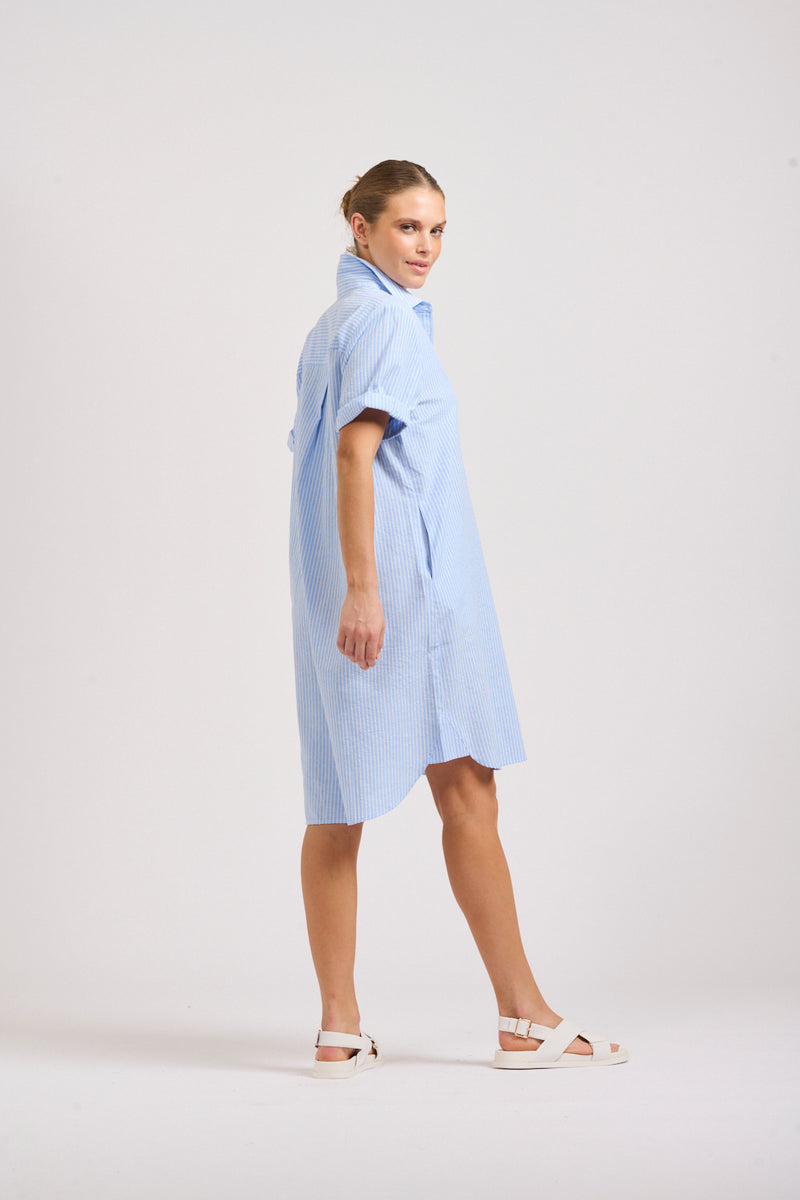 Shirty Katie Popover Dress Mid Blue Stripe