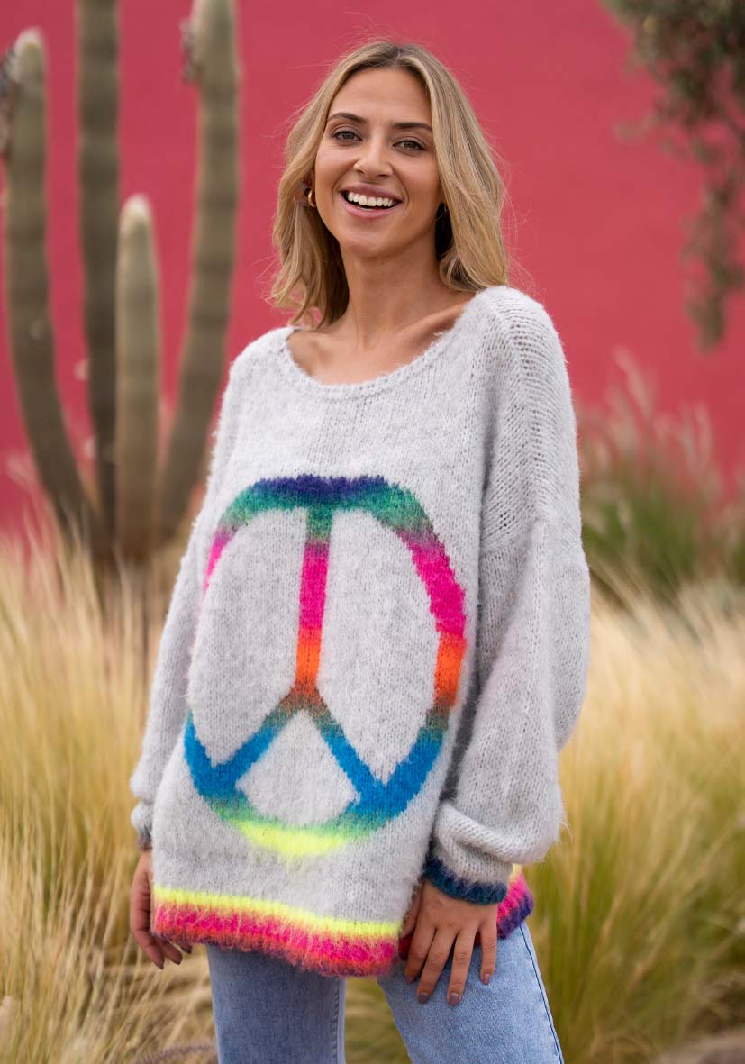 Miss Goodlife Rainbow Peace Knit Grey