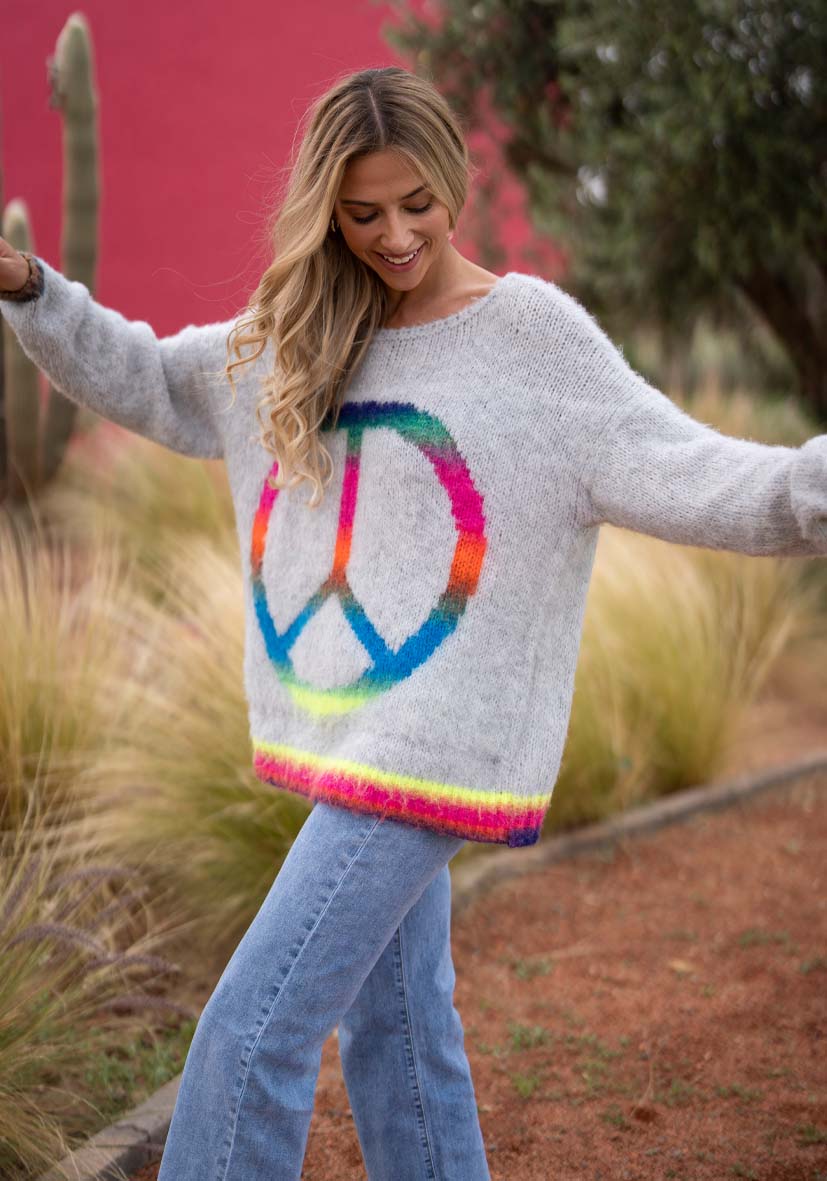 Miss Goodlife Rainbow Peace Knit Grey
