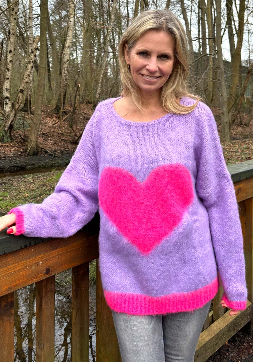 Miss Goodlife Heart Knit Lilac Neon Pink