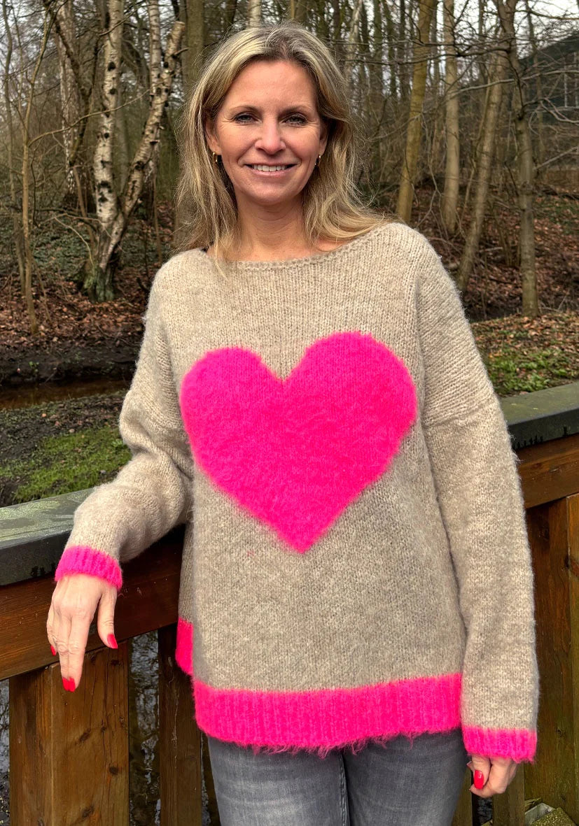 Miss Goodlife Heart Knit Sand Neon Pink