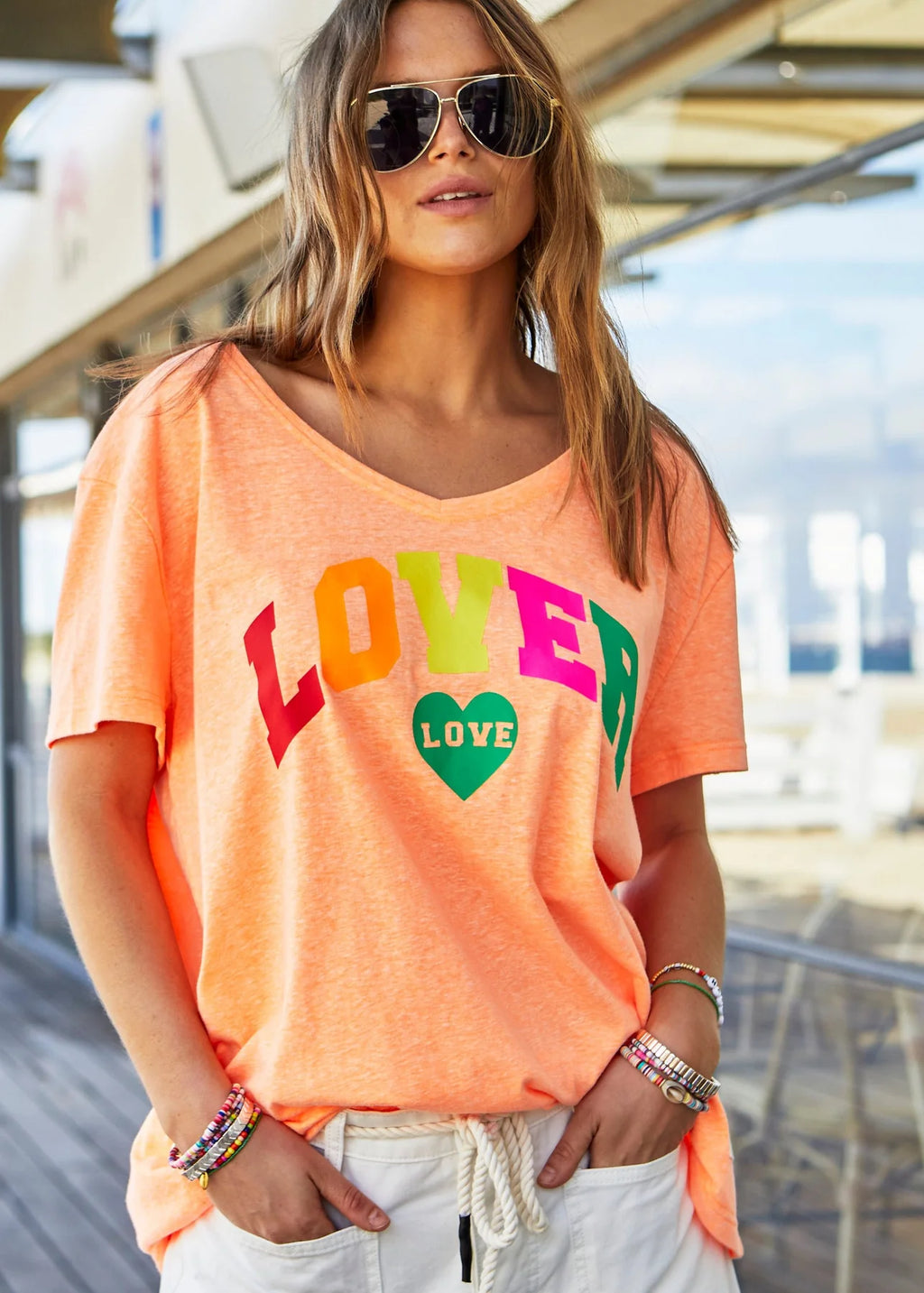 Hammill and Co V Neck Lover Tee Orange