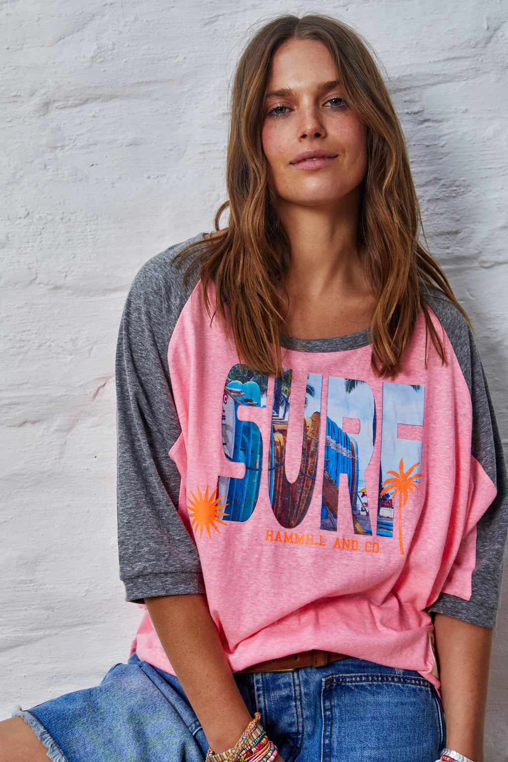 Hammill and Co Surf Bat Wing Tee Pink