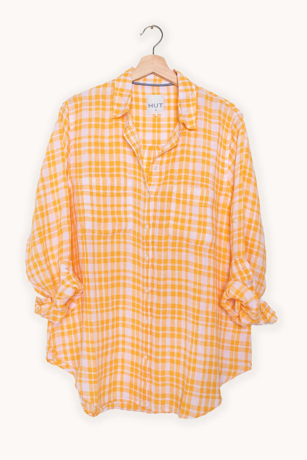 Hut Clothing Boyfriend Linen Shirt Saffron Check