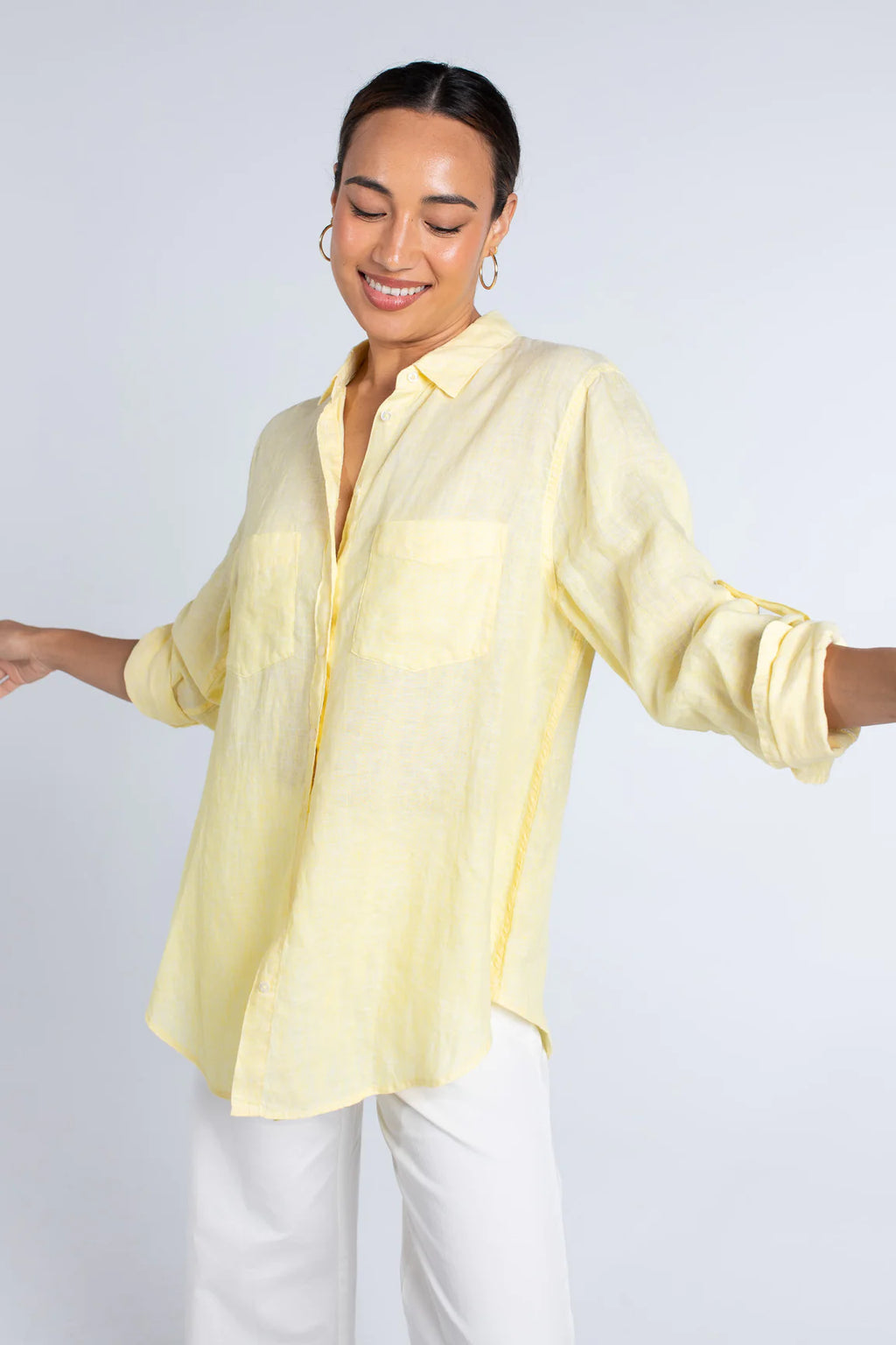 Hut Clothing Boyfriend Linen Shirt Sunshine Yellow Chambray