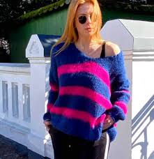 Miss Goodlife Brushed Stripes Knit Blue Pink