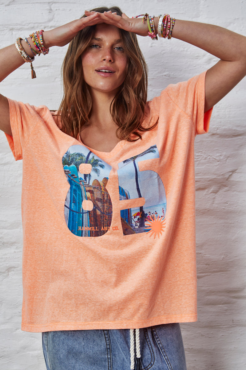 Hammill and Co Retro V Neck Tee Orange