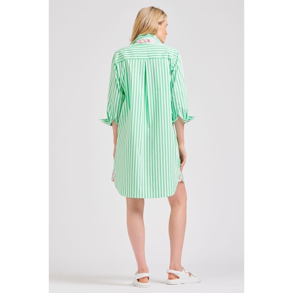 Shirty Popover Shirt Dress Green Stripe Floral