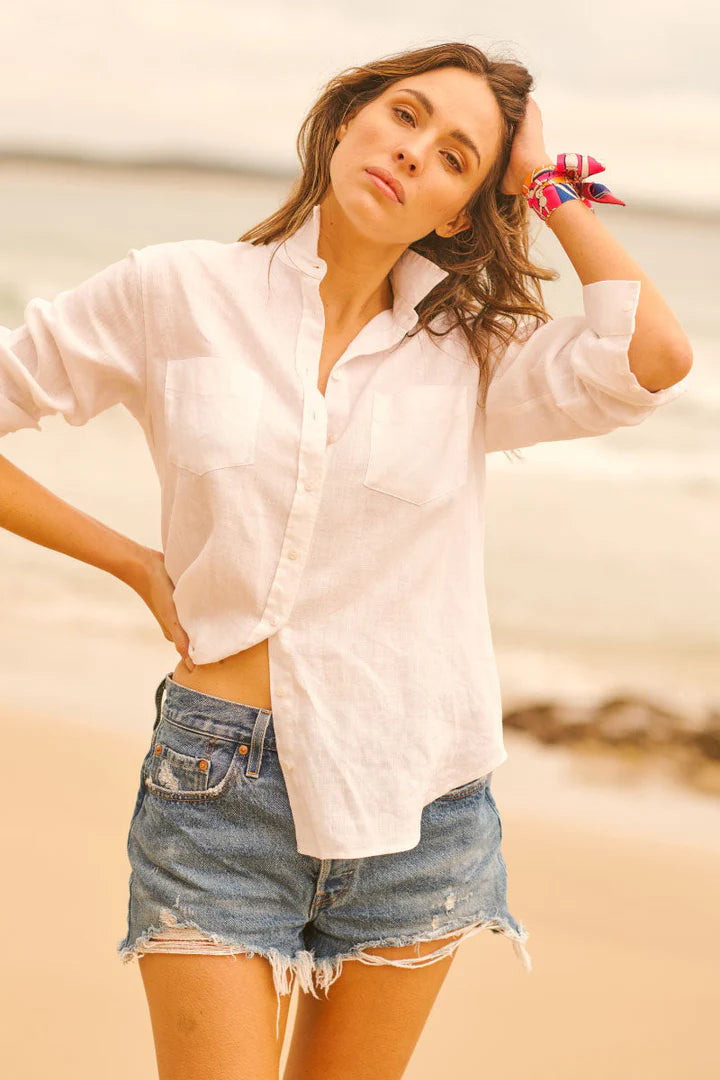 Shirty Girlfriend Relaxed Linen Shirt White